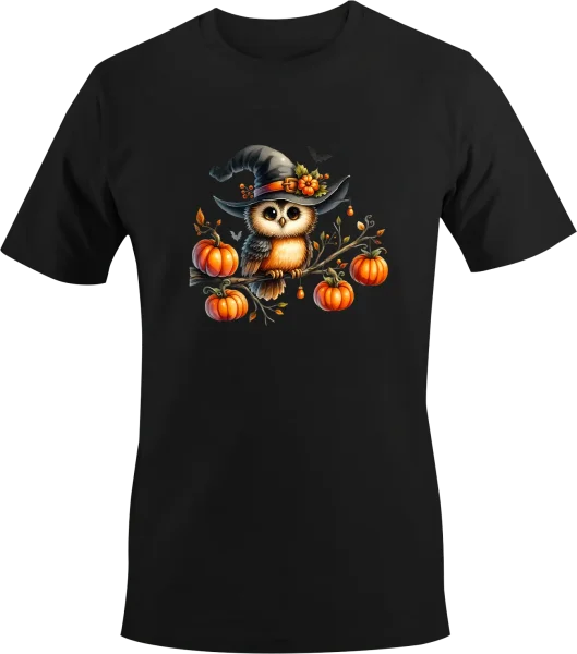 Halloween - Eule auf Ast mit K&uuml;rbissen